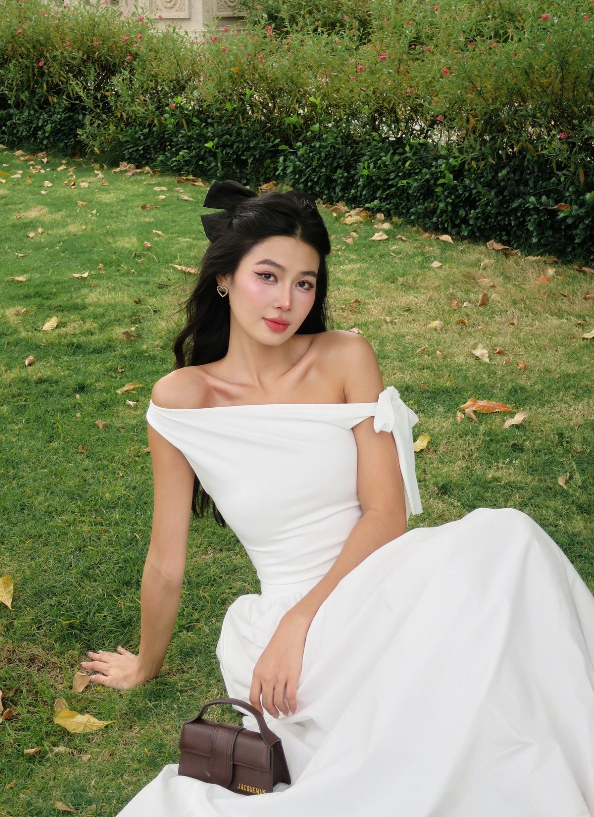DOTTIE One-Shoulder Poplin Mix Midi Dress