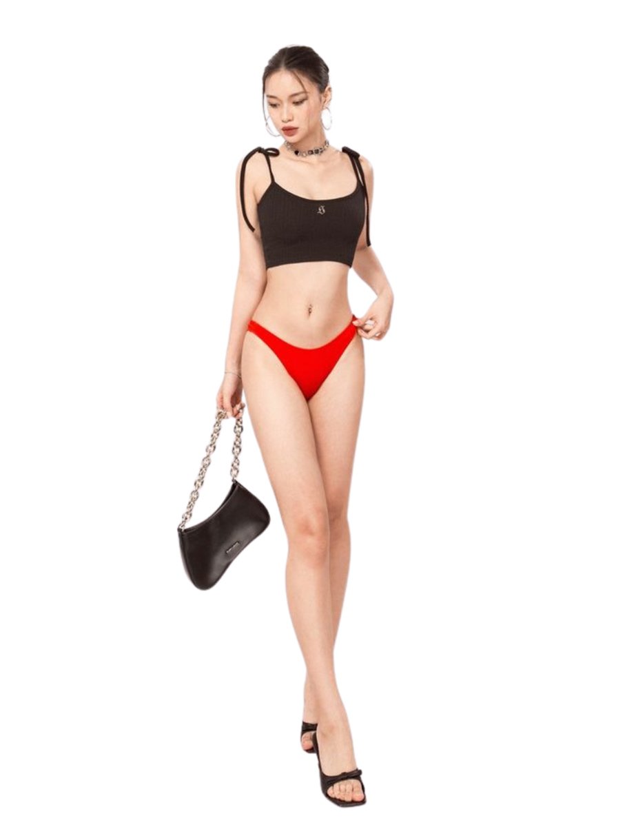 SISTERS Lena Bow-Tie Spaghetti Strap Knit Crop Top