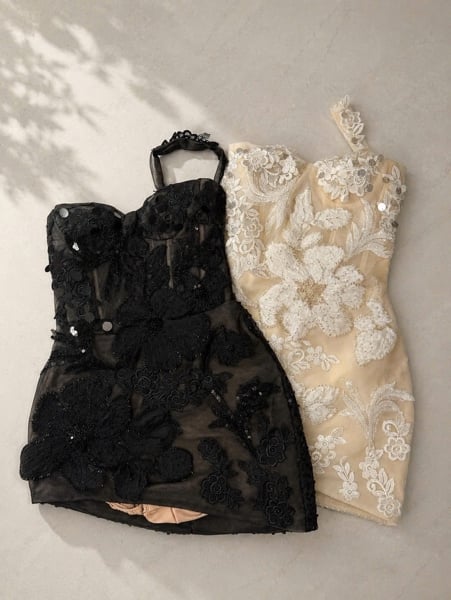 THAOBIBI 3D Floral Embroidered Lace Asymmetric Mini Dress