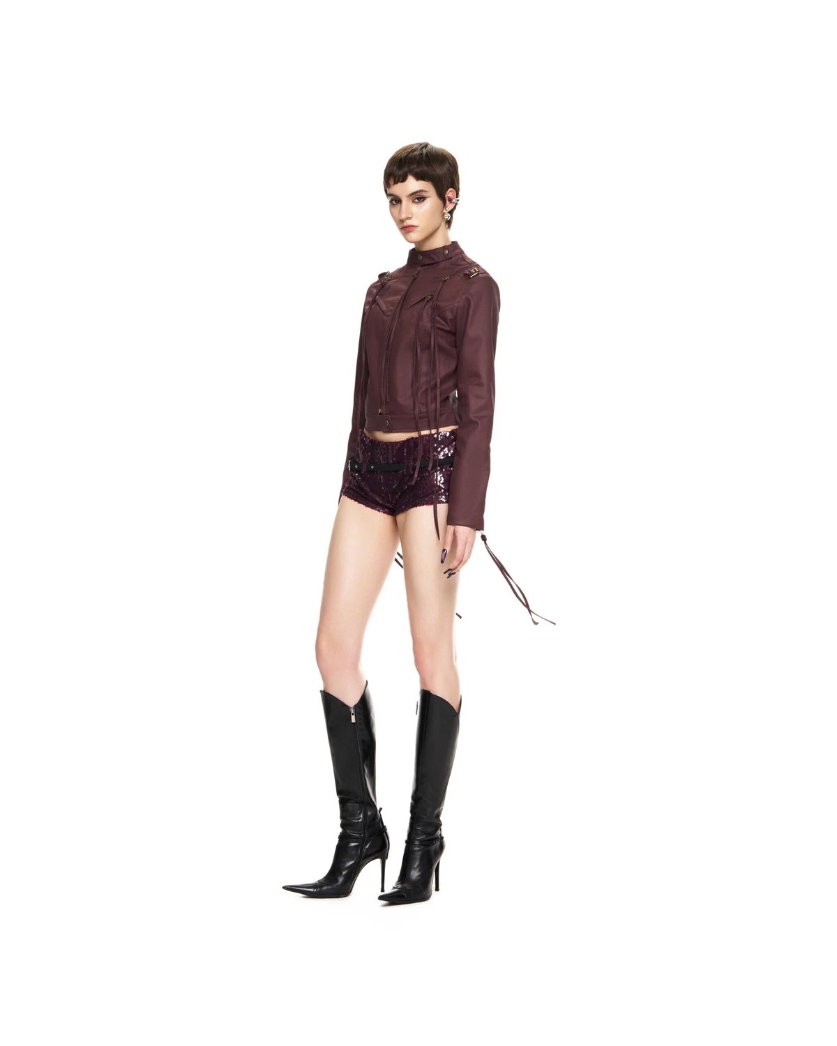 VIERY Bandol Rose Sequin Belted Shorts - Multicolor