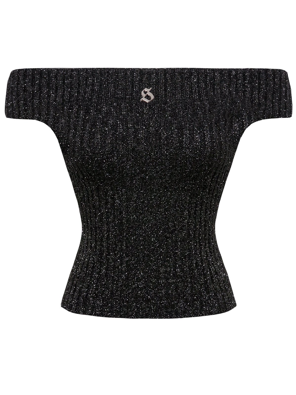 SISTERS Arlo Off-Shoulder Glitter Knit Top - Metallic Black