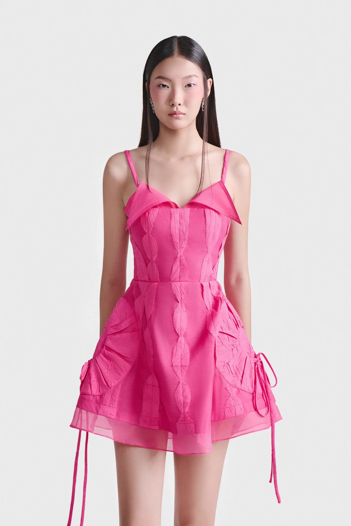 DEAR JOSÉ Leaf Whisper Mini Dress in Fuchsia