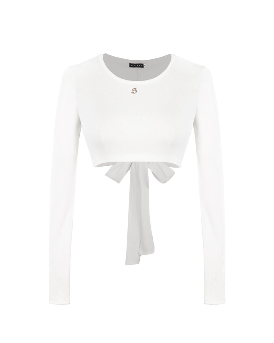 SISTERS Giselle Long Sleeve Open Back Croptop with Bow Tie