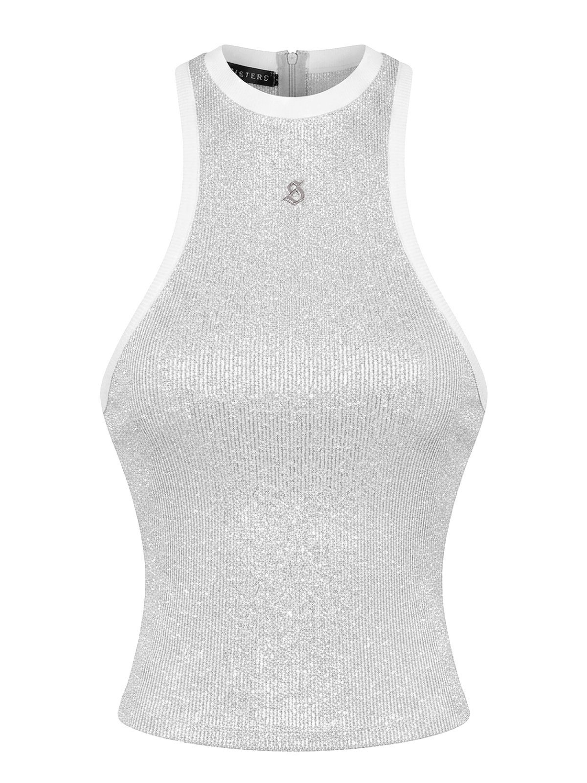 SISTERS Fencii Sequin Deep Cut Tank Top - Silver