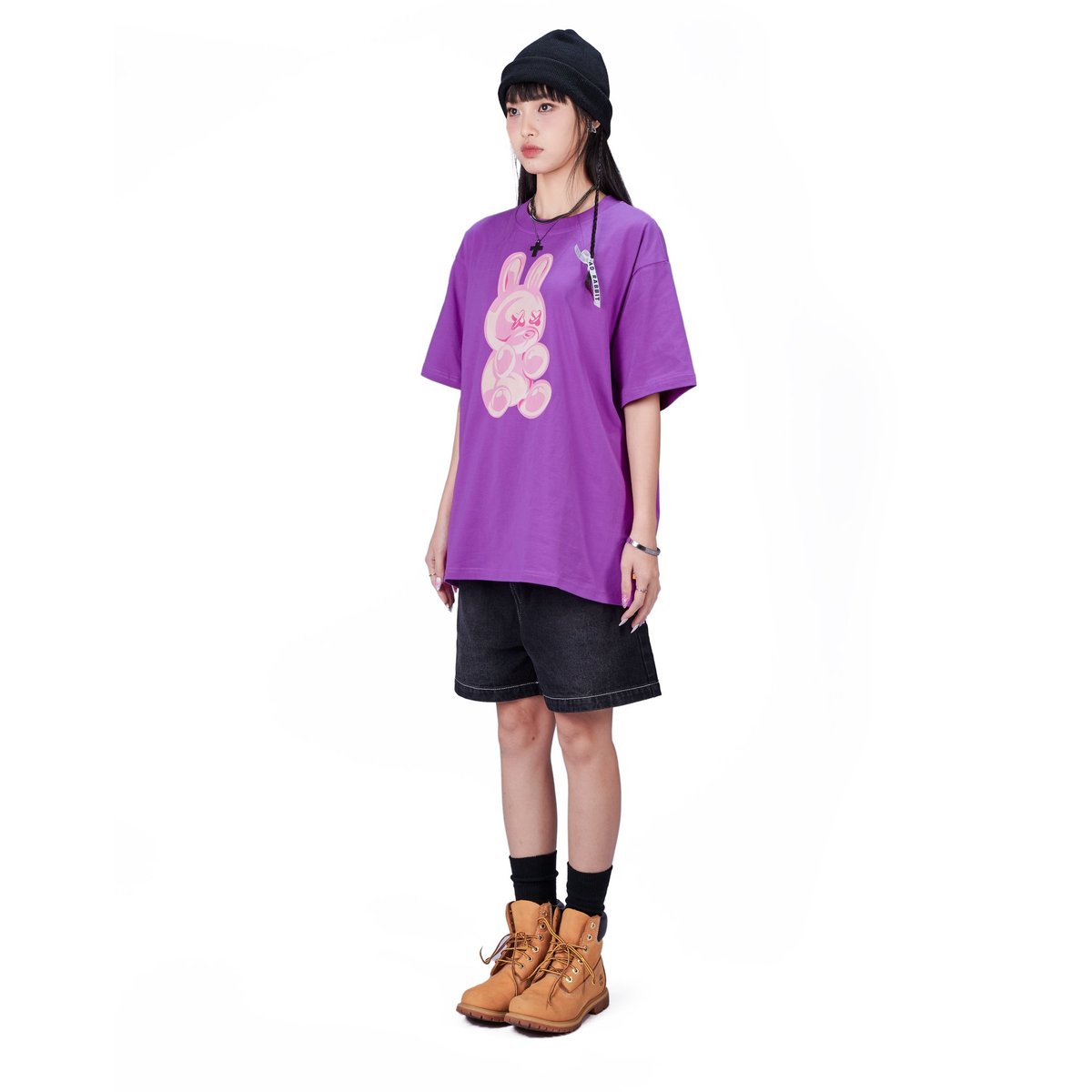 BAD RABBIT 紫色軟糖兔子圖案寬鬆 T-shirt