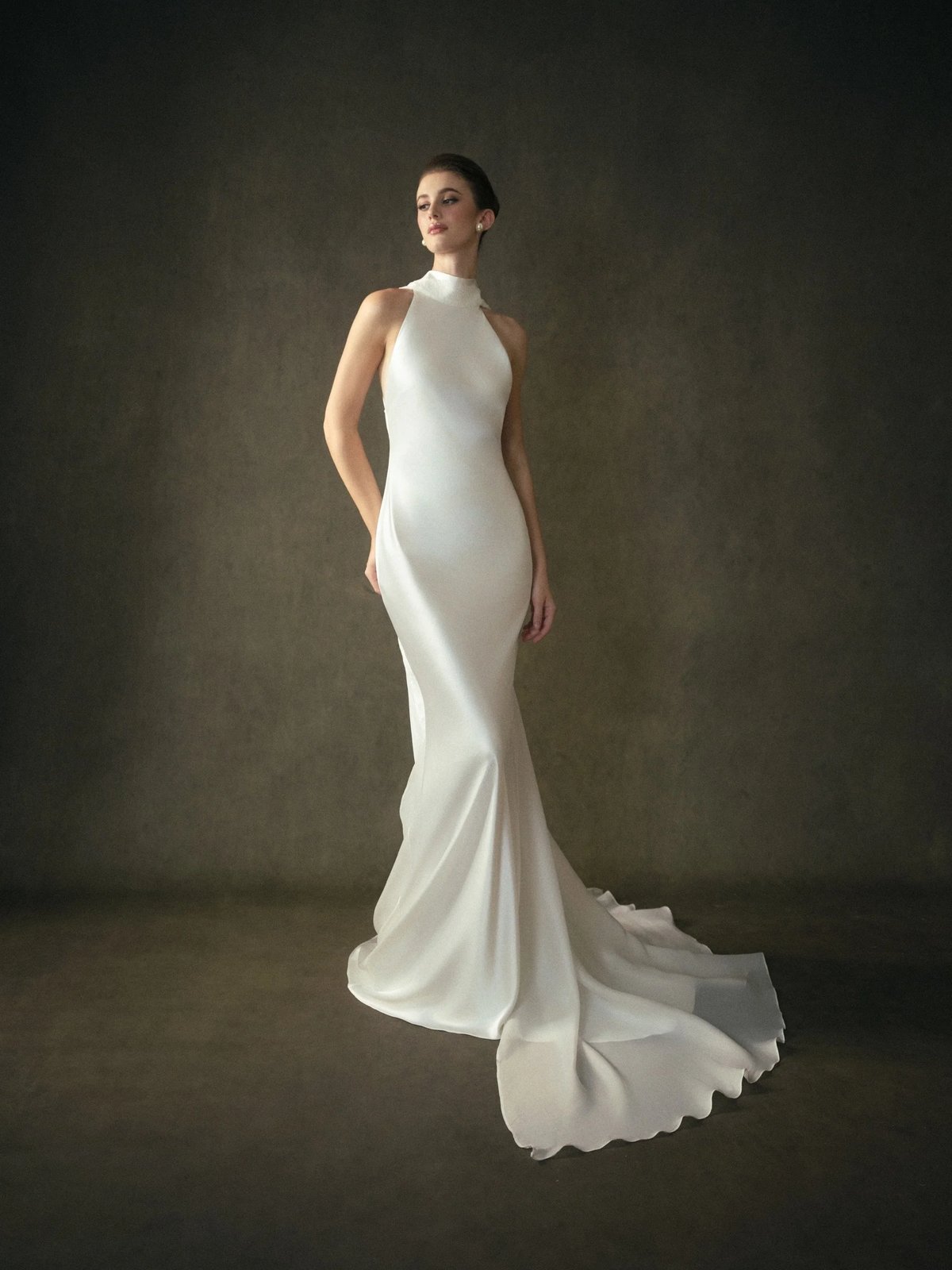 KISSERINE ALTYNSA GOWN - White Silk & Floral Lace Wedding Dress