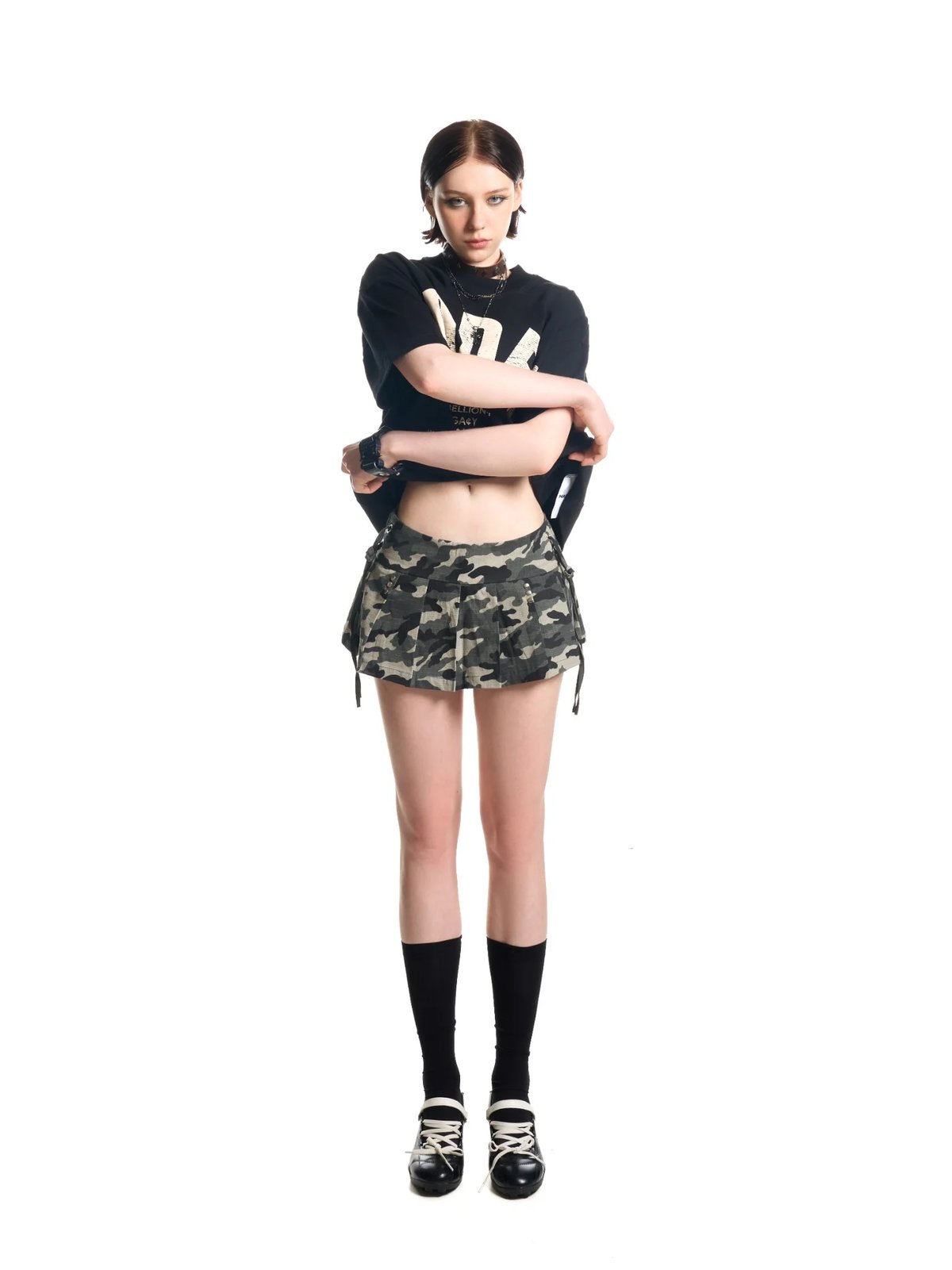 HADES Camo 迷彩褶皺迷你裙
