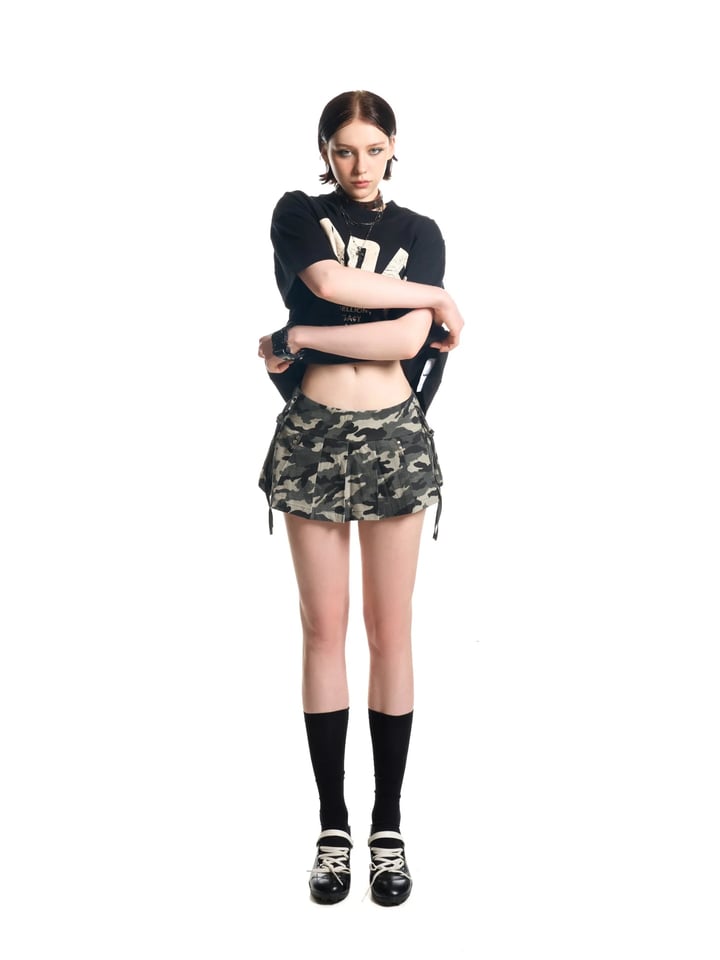 HADES Camo 迷彩褶皺迷你裙