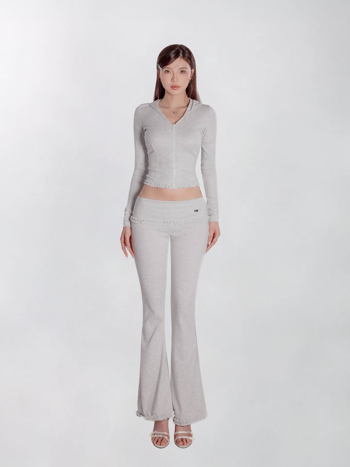 DKMV Glimmer Set 灰白色連帽外套與喇叭褲套裝
