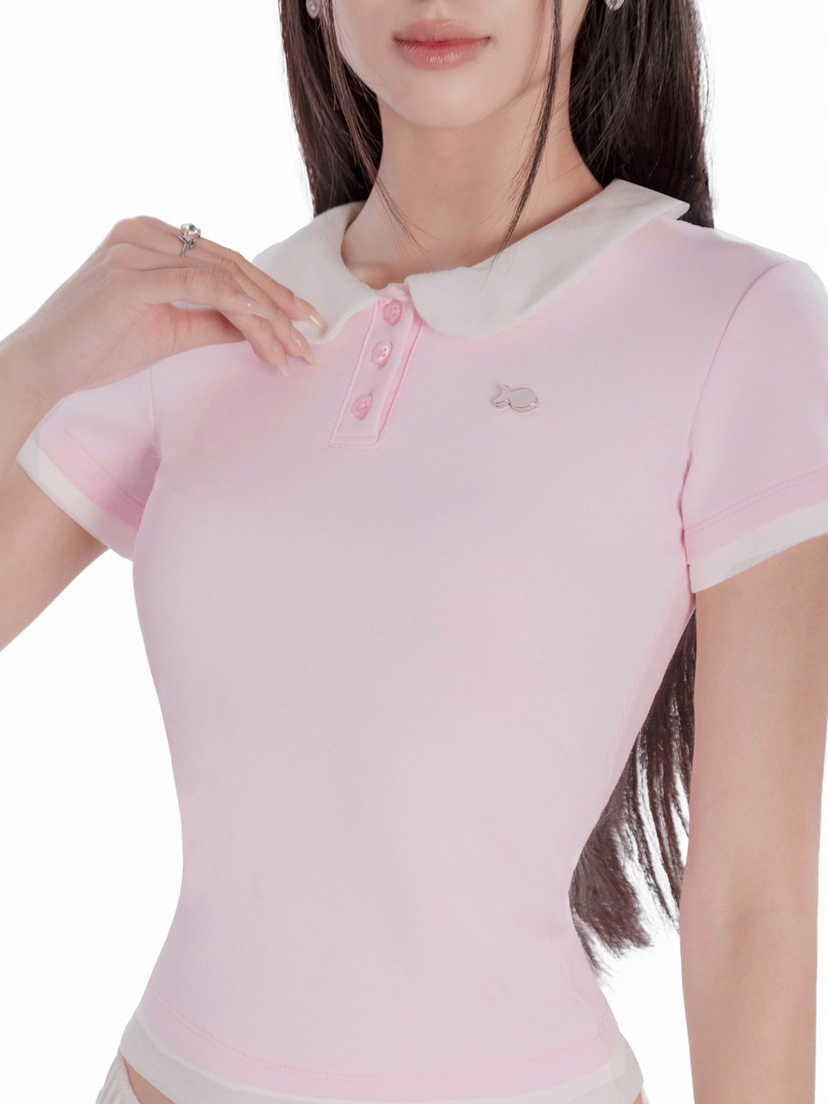 DKMV Themis Top 粉色白邊學院風 Polo 衫