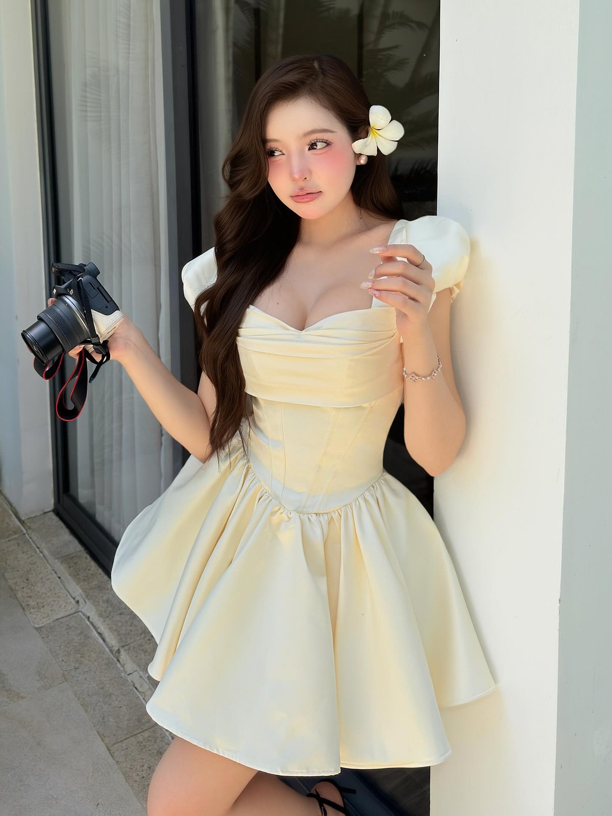 DARLING.ISM Amira 浪漫甜美短裙 歐美風泡泡袖方領連身裙
