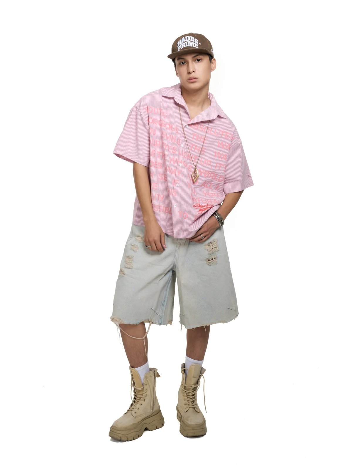 HADES Dear Striped Short Sleeve Shirt 粉紅色 條紋 短袖襯衫
