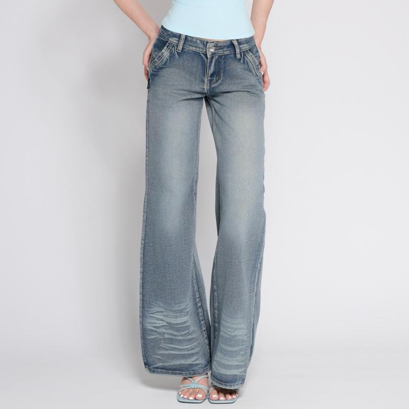 TWENTI Low Rise Wide Leg Washed Jeans - Blue