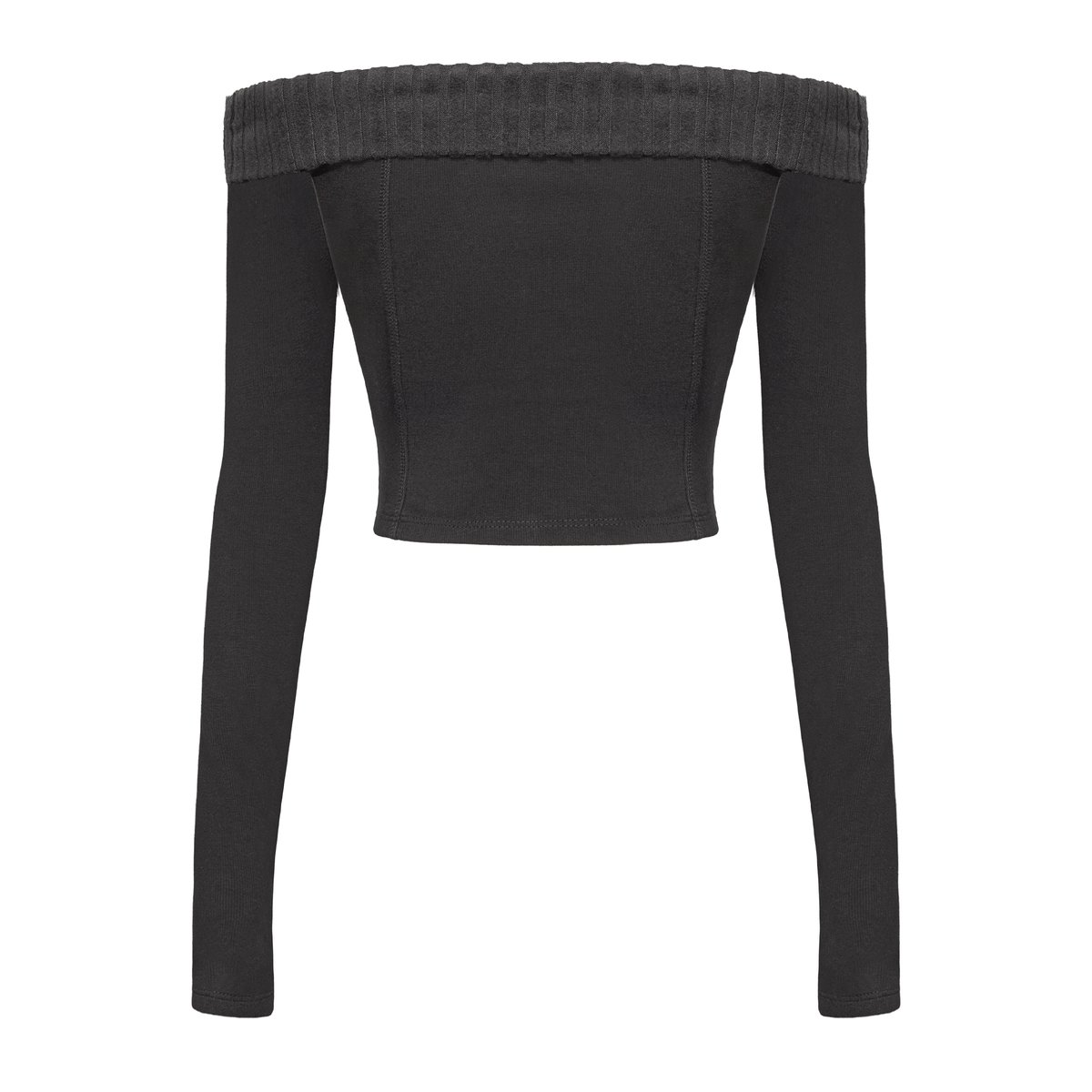 SISTERS Rachel Knit Ribbed Two-Piece Set - Off-shoulder Long Sleeve Top & Slit Mini Skirt