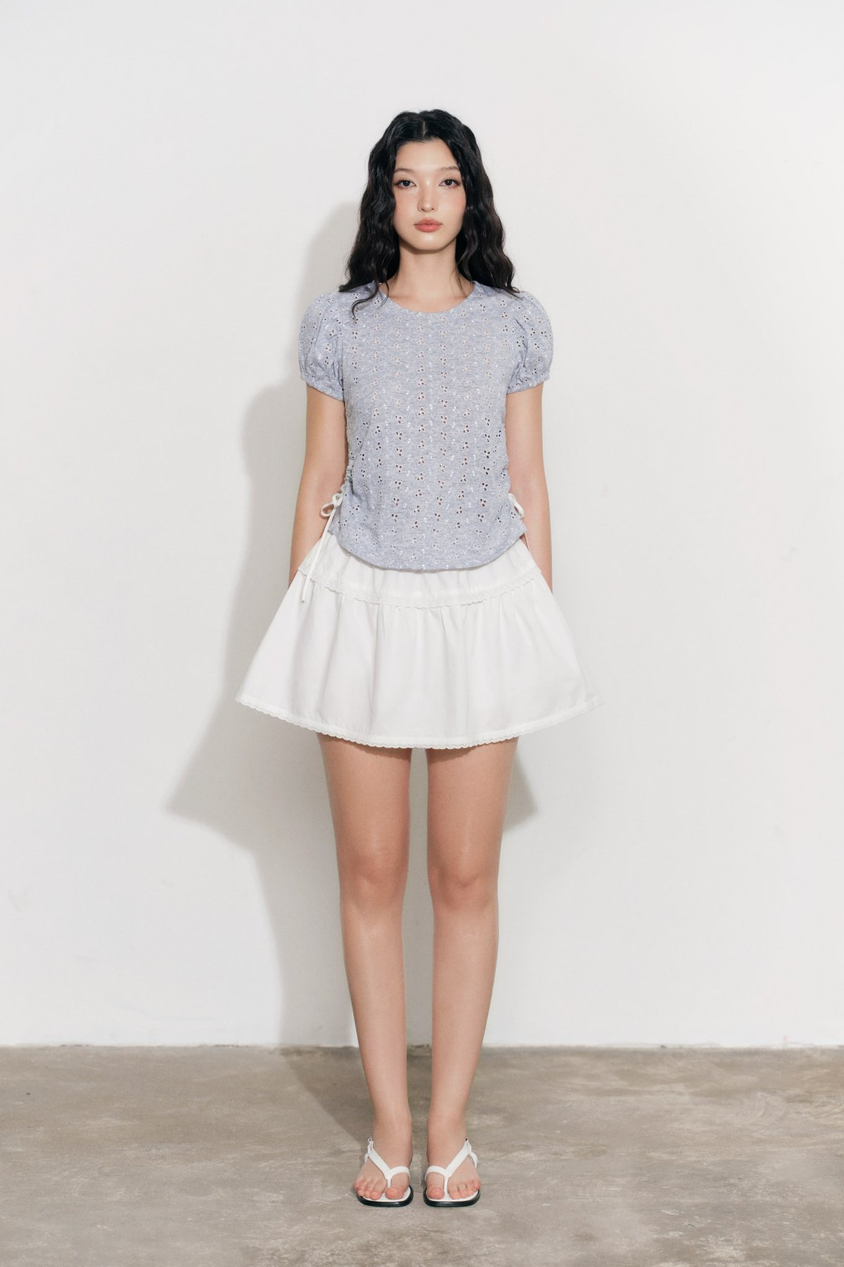 DOTTIE Fabric Patchwork Mini Skirt - White - S0277
