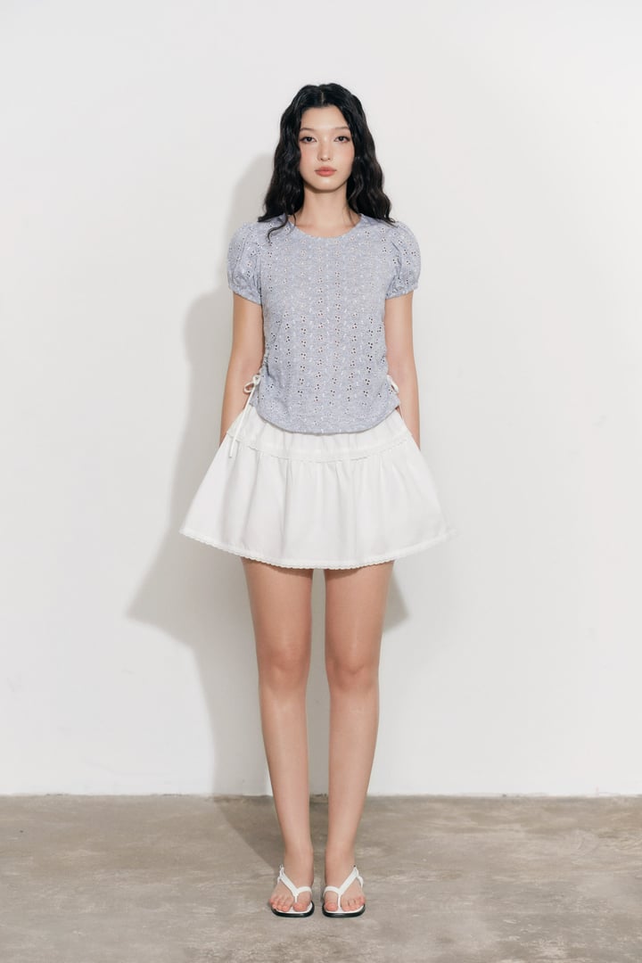 DOTTIE Fabric Patchwork Mini Skirt - White - S0277