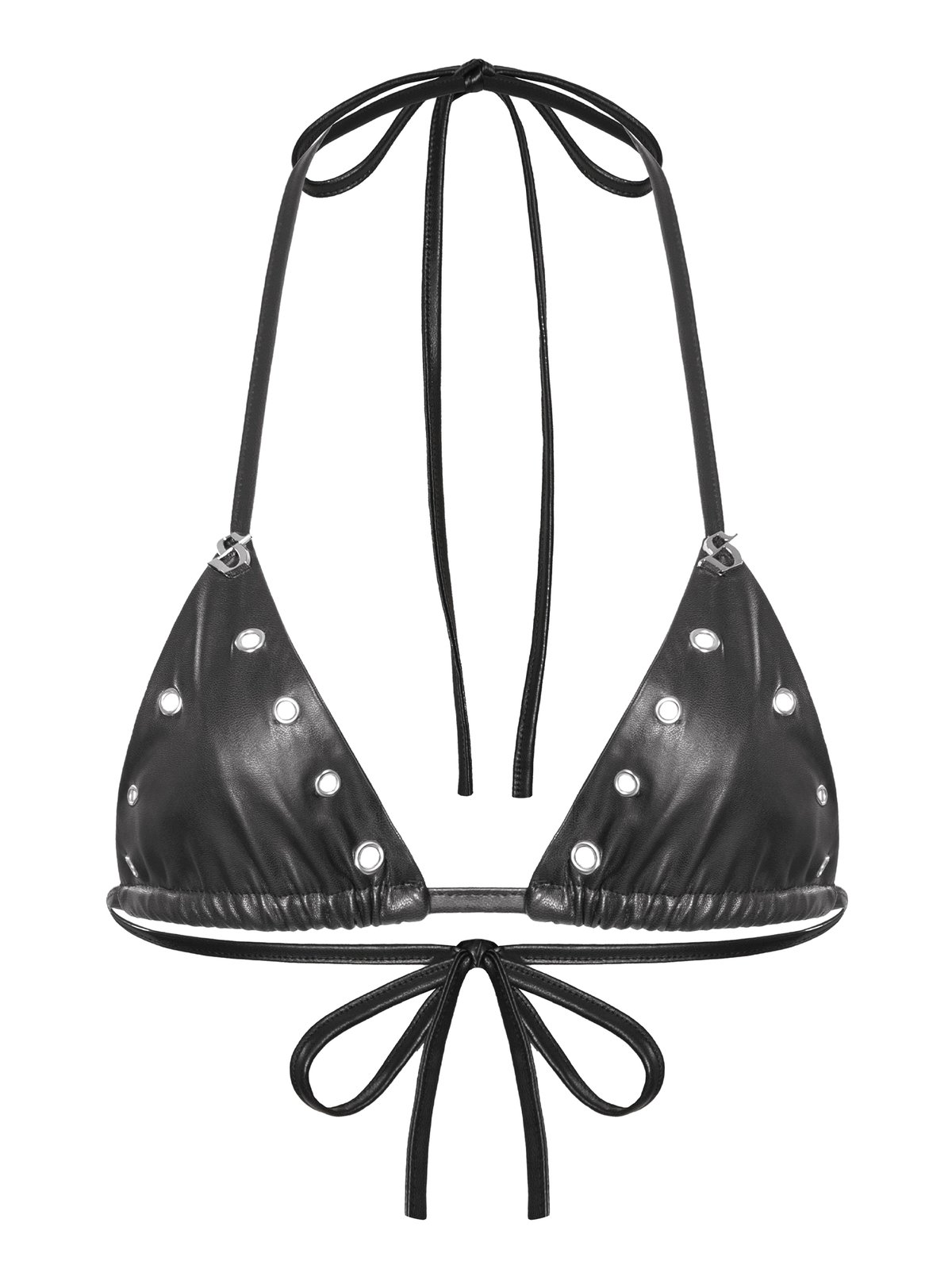 SISTERS Amour Leather Silver Ring Halter Bikini Top