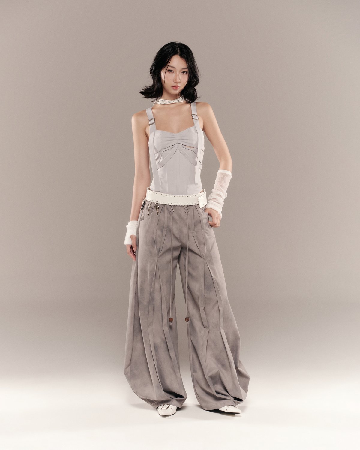Bunnyhill SOLOMON Wide-Leg Pleated Pants - Grey