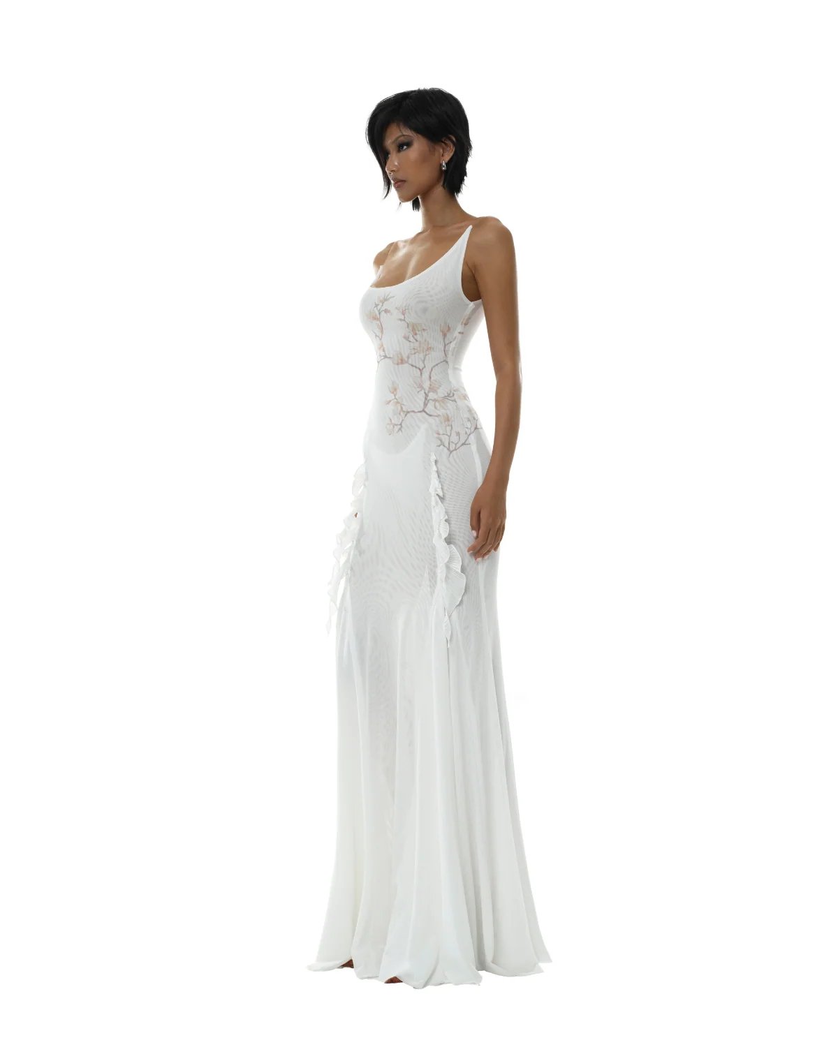 HUELLEYROSE Melusine Floral Print Sheer Maxi Dress