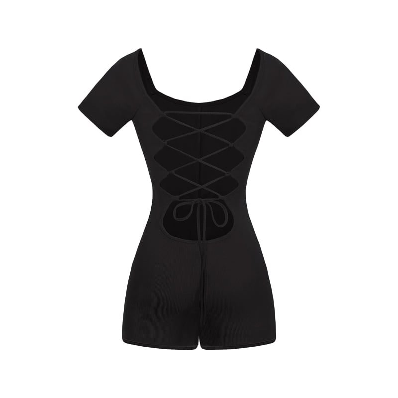 SISTERS Landii Lace-up Waist Short Jumpsuit