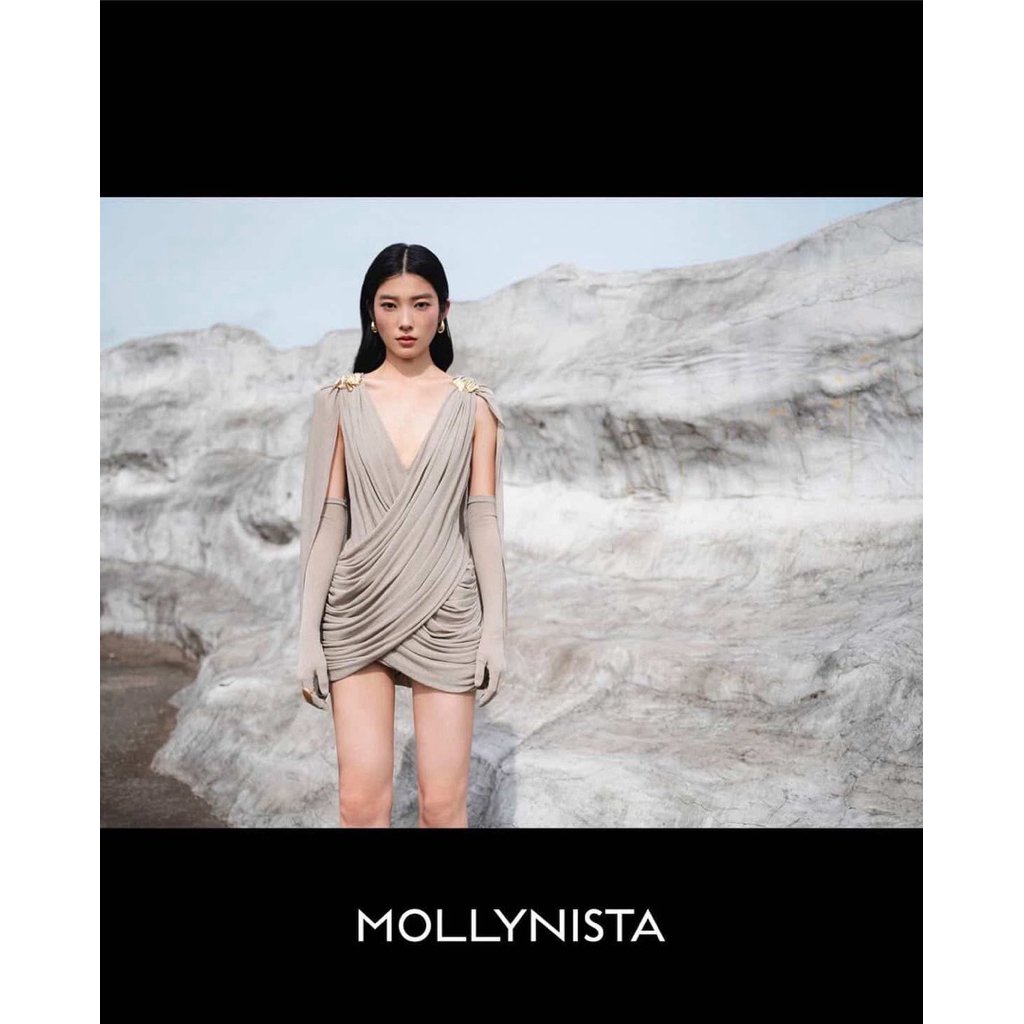 Mollynista Grey Draped Cape Mini Dress