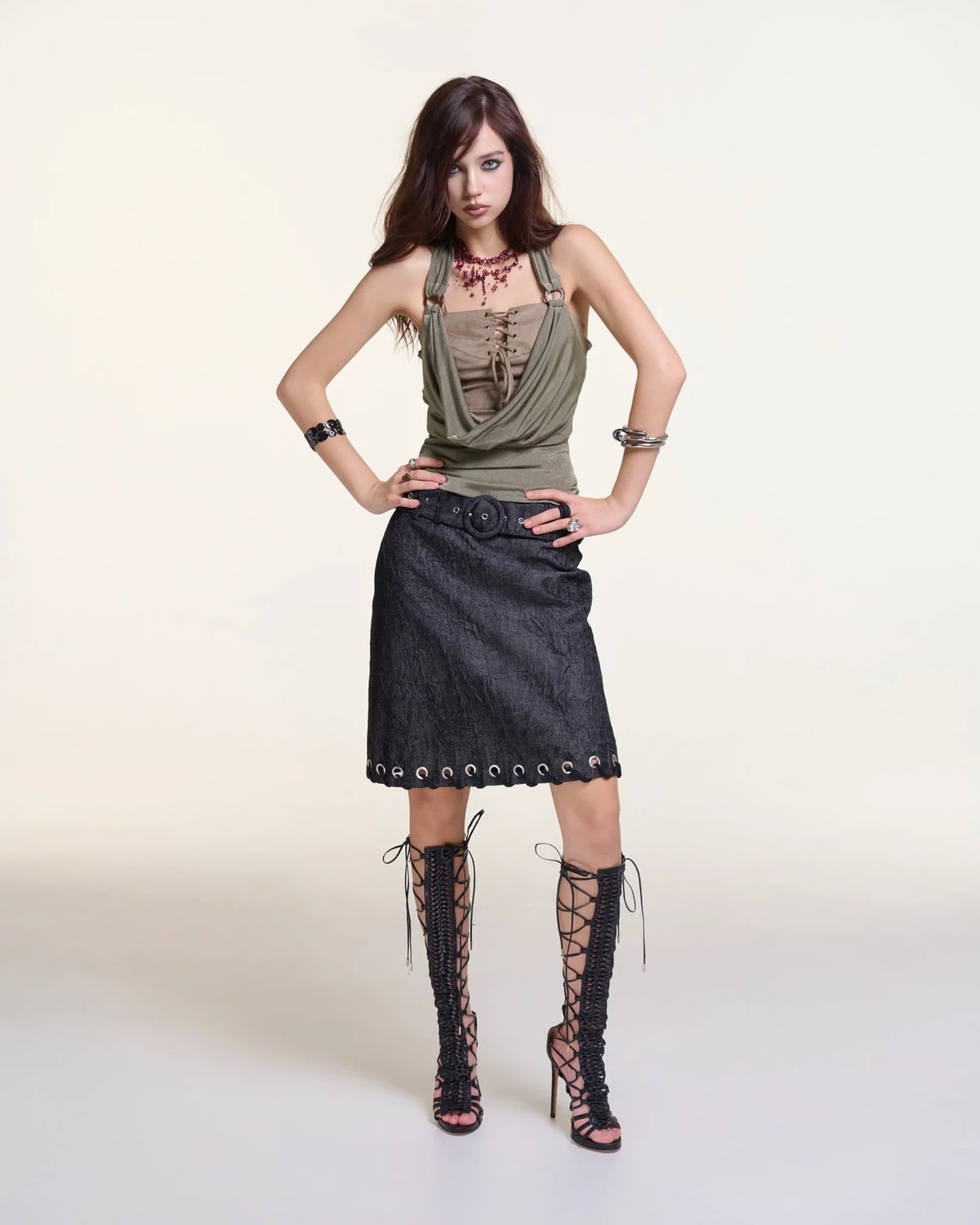 INTO.EIGHT Loop Top Draped Cowl Neck Sleeveless Top