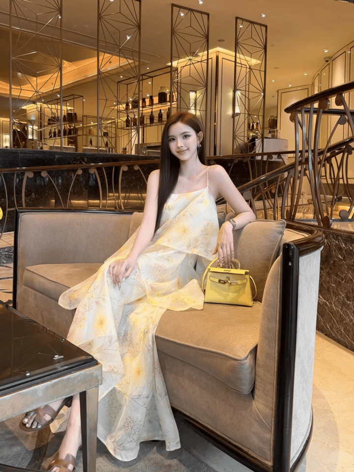 Tran Ali 分層碎花連身長裙