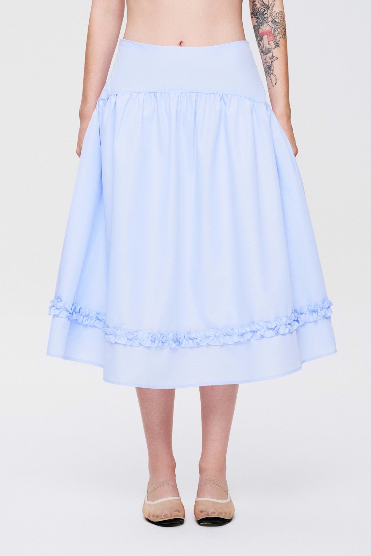 DOTTIE Ruffle Trim Midi Skirt - Blue