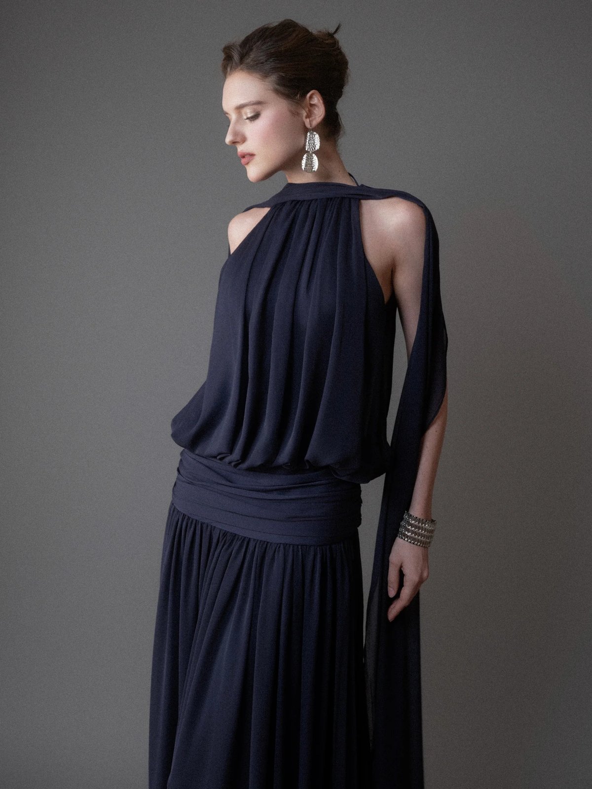 KISSERINE ELVA GOWN Chiffon Halter Maxi Dress