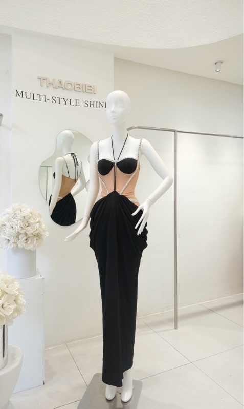 THAOBIBI Rhinestone Waist Detail Spaghetti Strap Maxi Dress