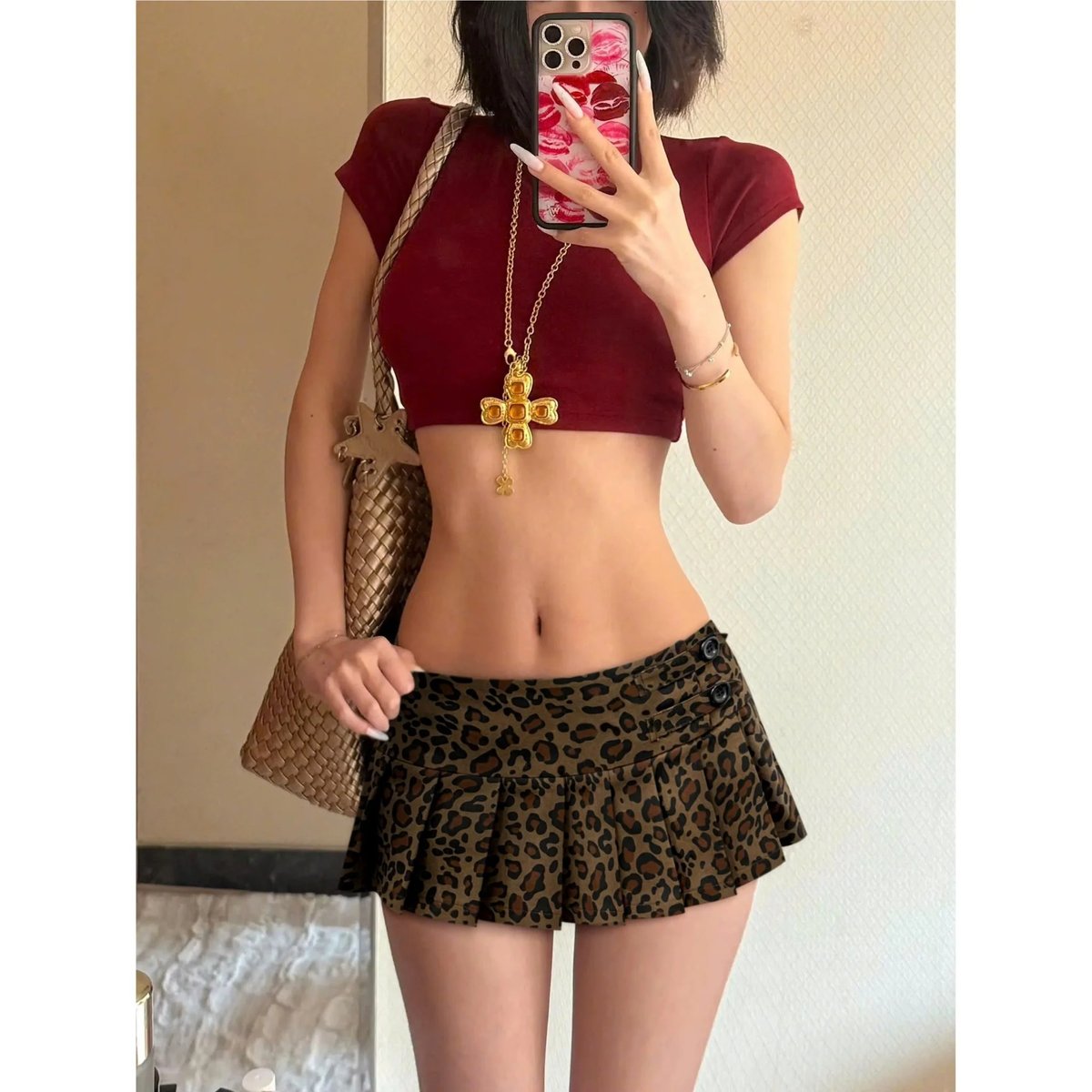 KILL SYSTEM BADASSY Leopard Print Pleated Low-Rise Mini Skirt
