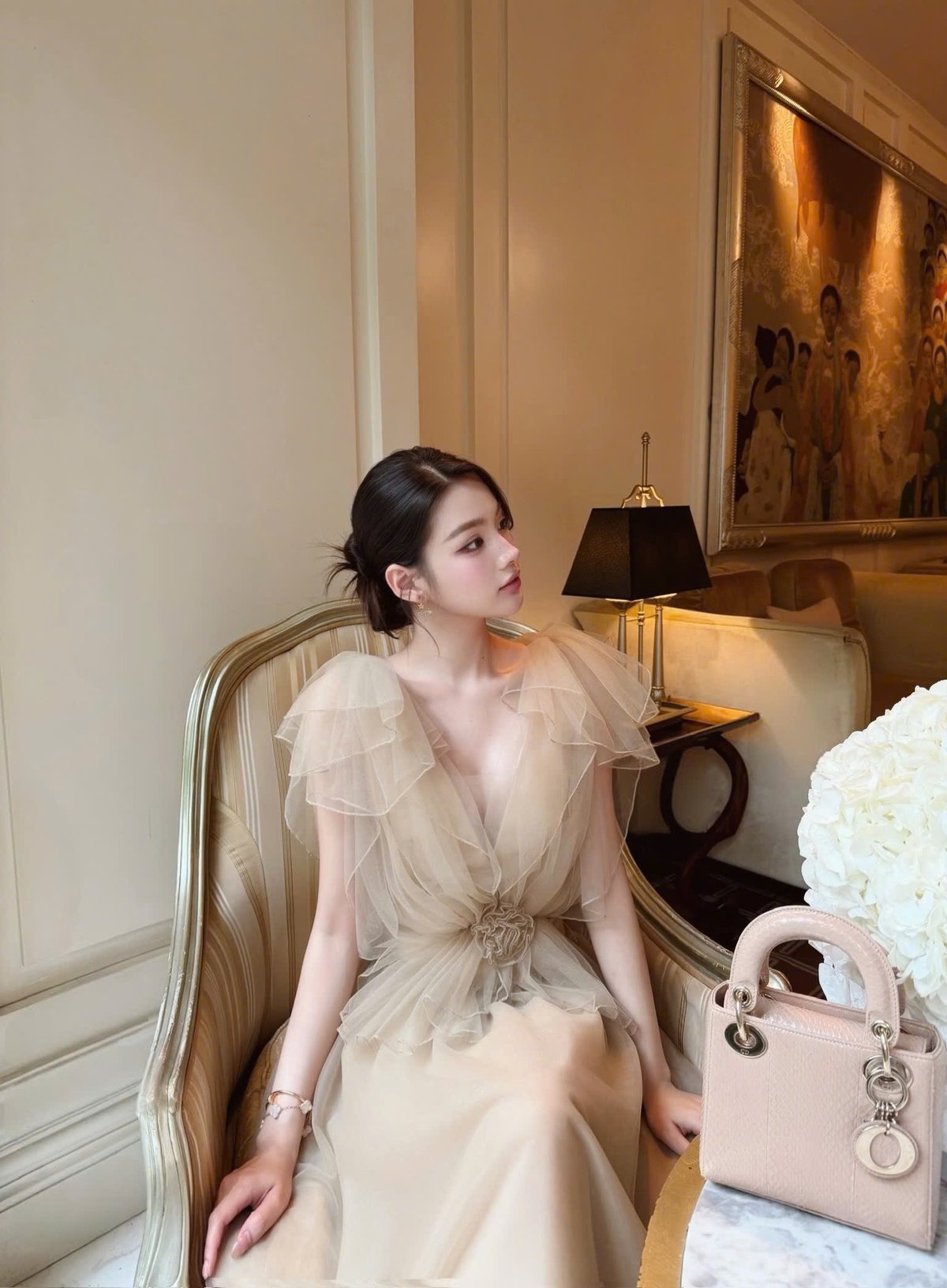 CHOU CHOU 花卉蕾絲透視長裙