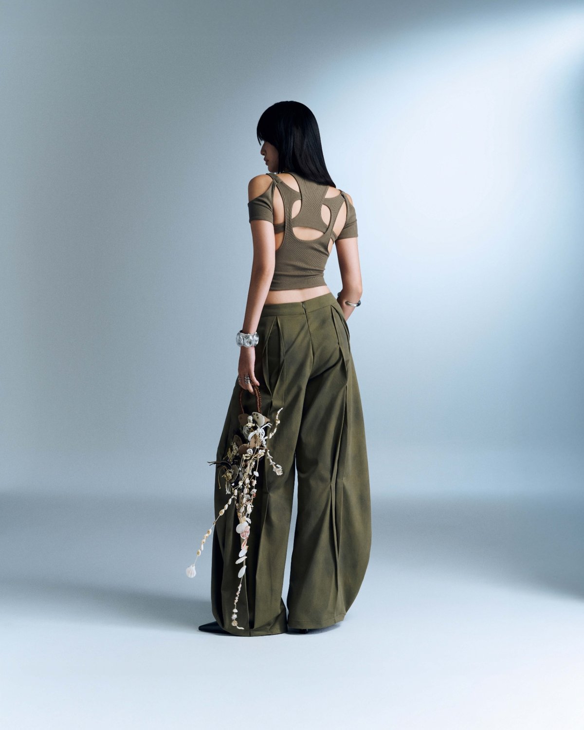 Bunnyhill Solomon Wide-Leg Pleated Pants - Army Green
