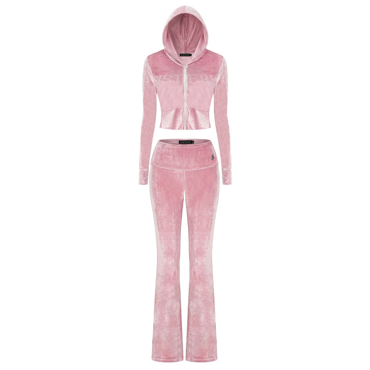 SISTERS Caspian Pink Velvet Hooded Jacket and Flared Pants Set