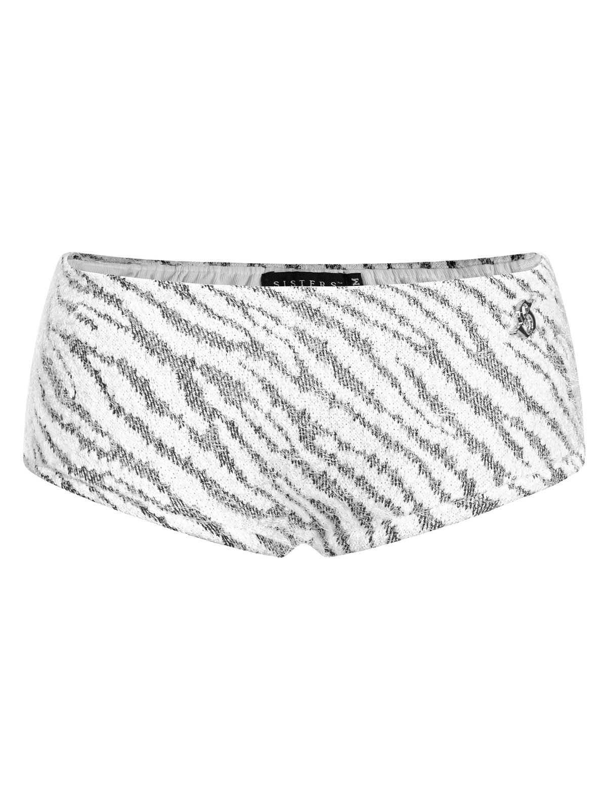 SISTERS Noctis Rabbit Fur Knit Mini Shorts - White Black Pattern