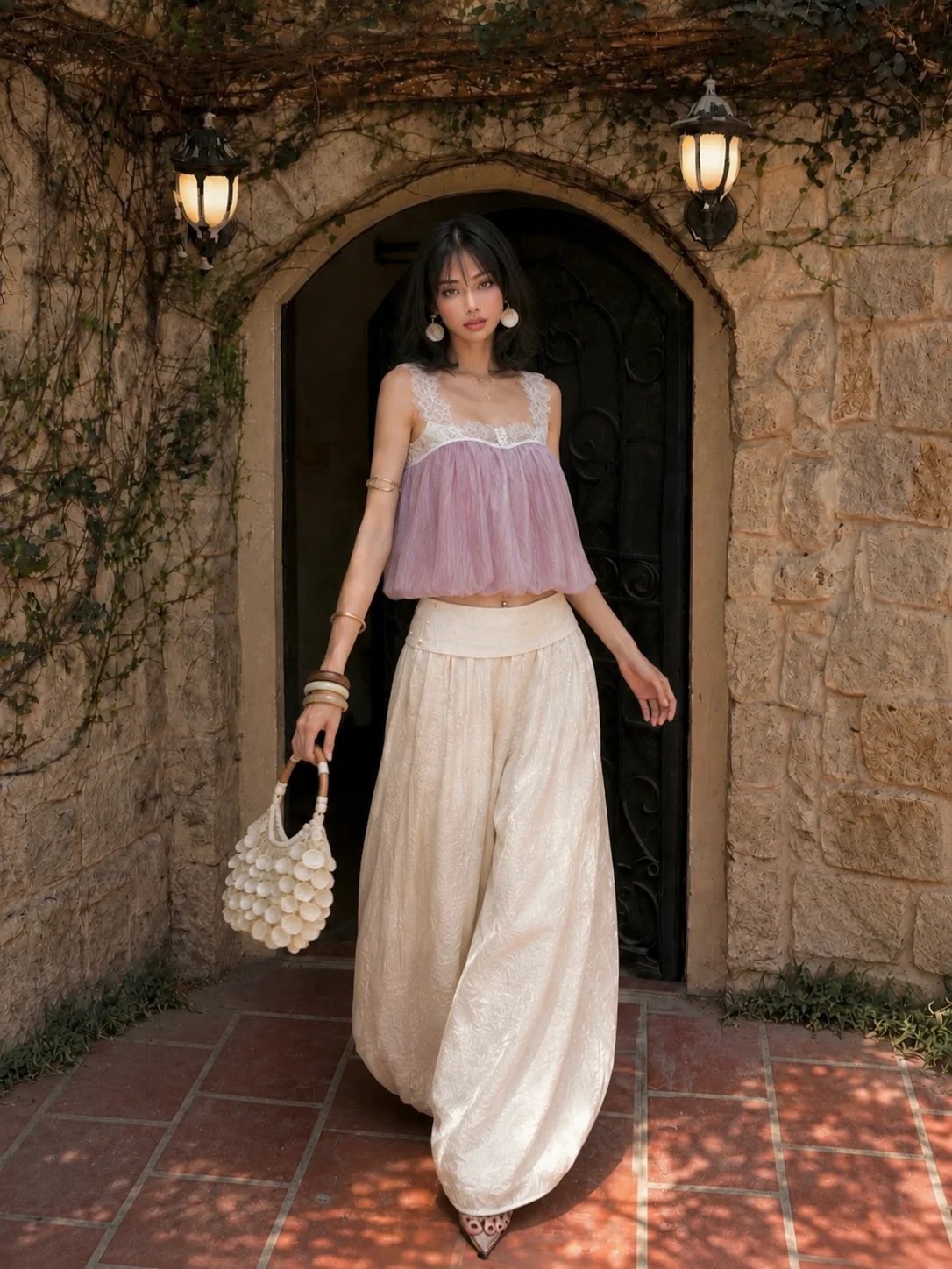 Sugar Crush Rico Silk Brocade High-Waisted Balloon-Leg Pants
