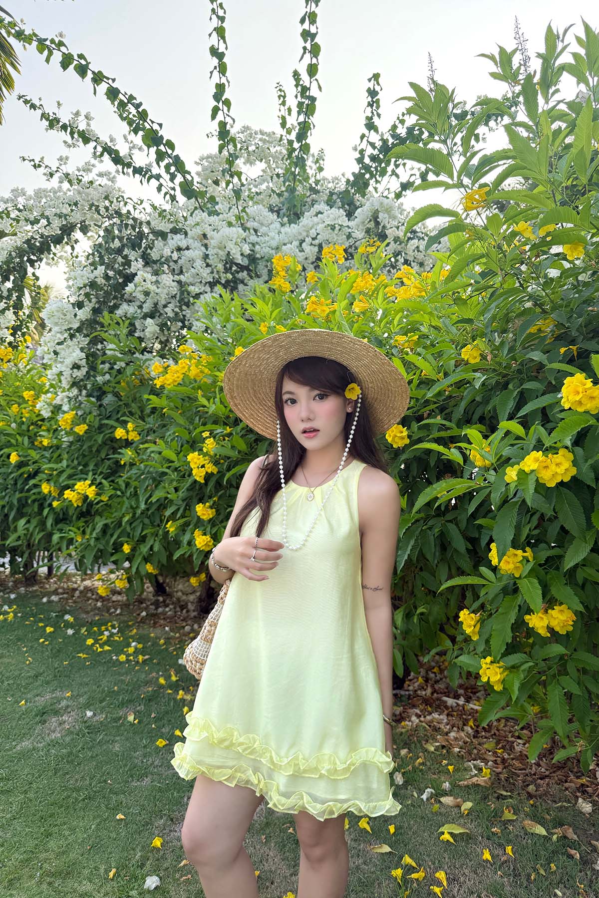 DOTTIE Ruffle Drawstring Dress - Yellow