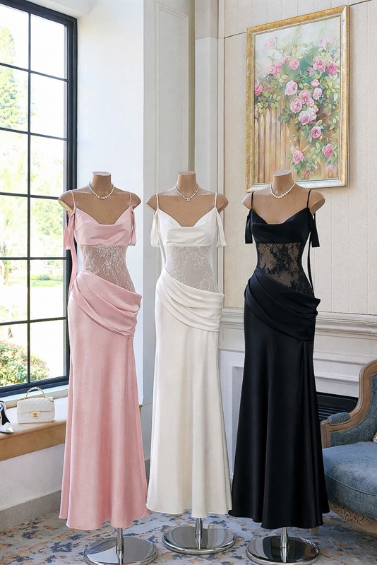 THAOBIBI Lace and Silk Mesh Maxi Dress
