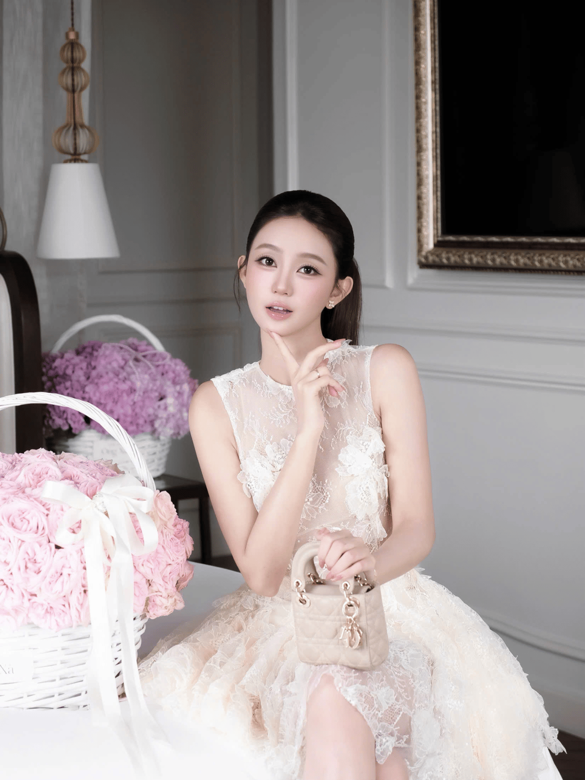 Tran Ali 3D 立體花卉蕾絲連身裙