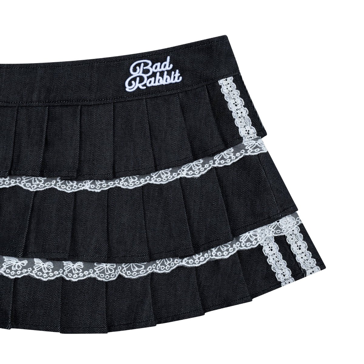 BAD RABBIT Noir Rabbit Tiered Mini Skirt with 3D Embroidery and Lace