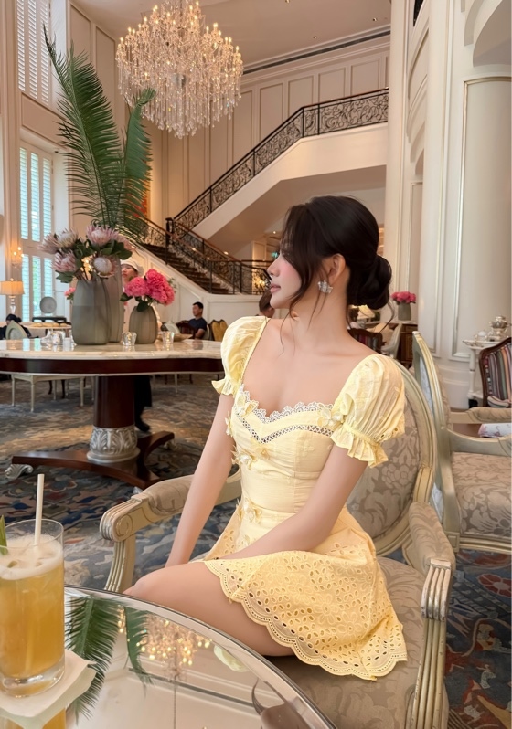 THAOBIBI Butterfly Embellished Puff Sleeve Mini Dress