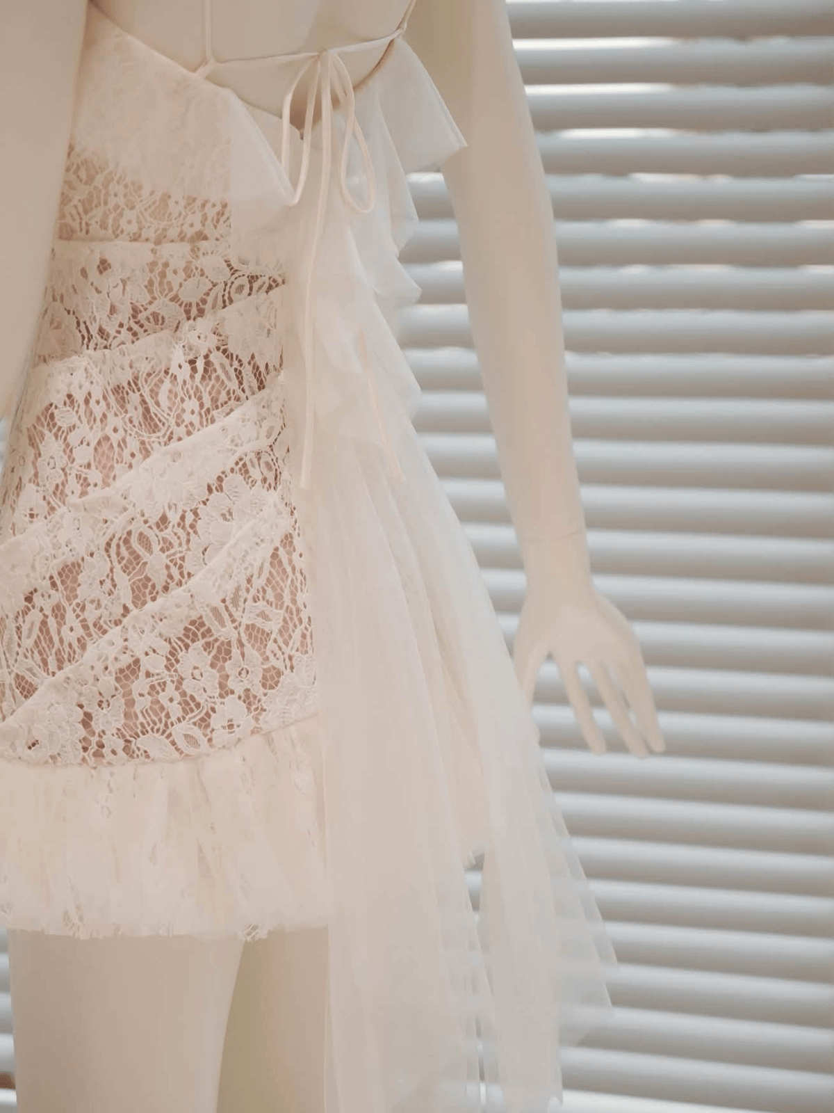 Tran Ali Lace Ruffle Spaghetti Strap Dress