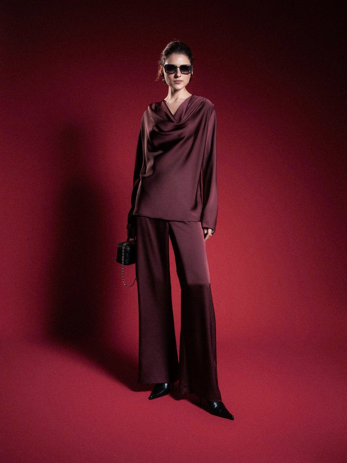 KISSERINE ZIREL Elegance Draped Satin Long Sleeve Blouse