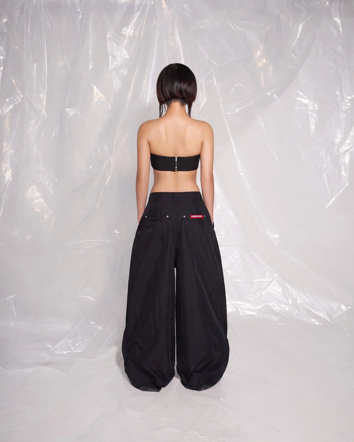 PUSH PUSH SONIC Wide Leg Low Rise Khaki Pants - Black