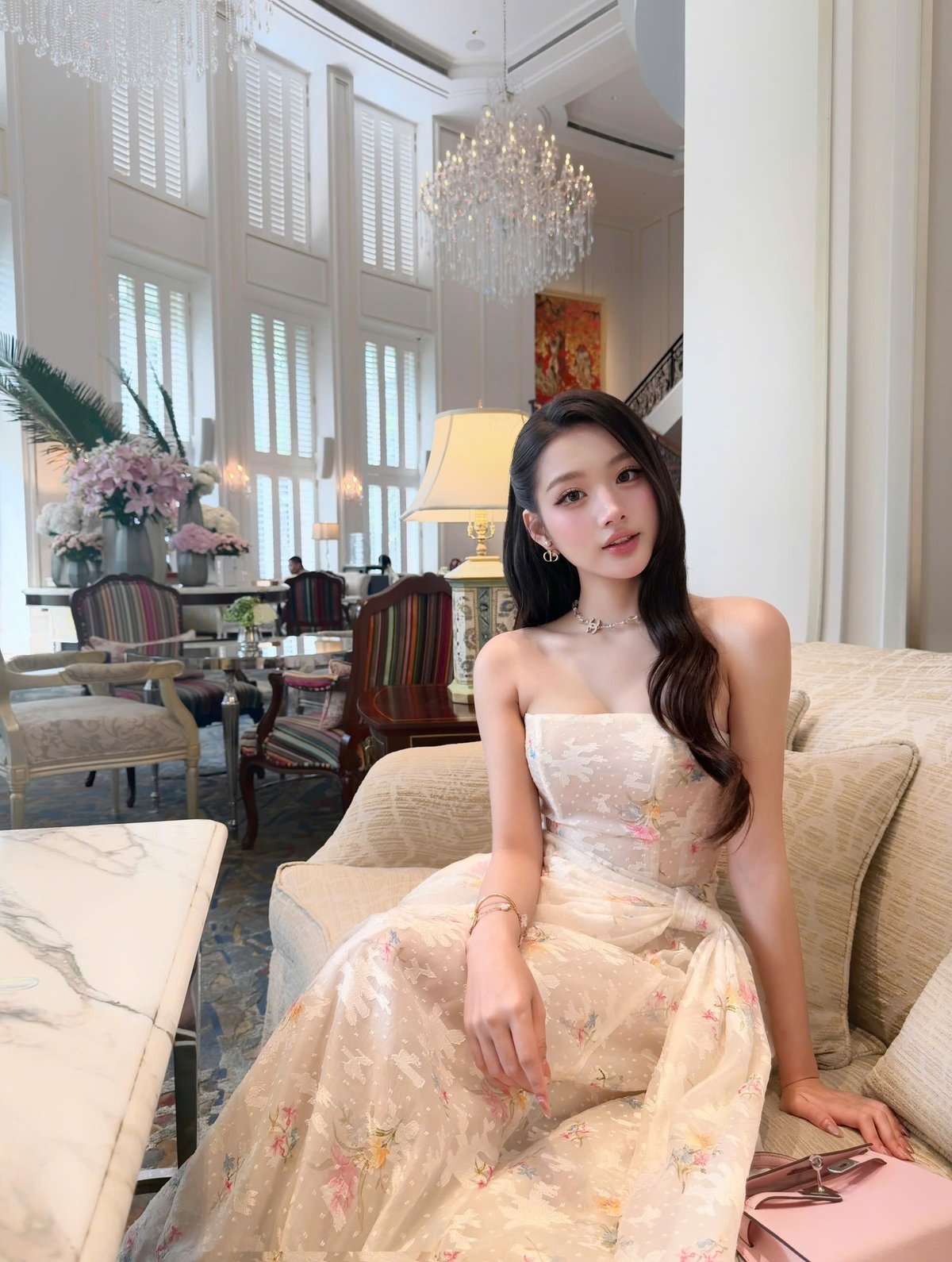 CHOU CHOU Pink Floral Bow Dress