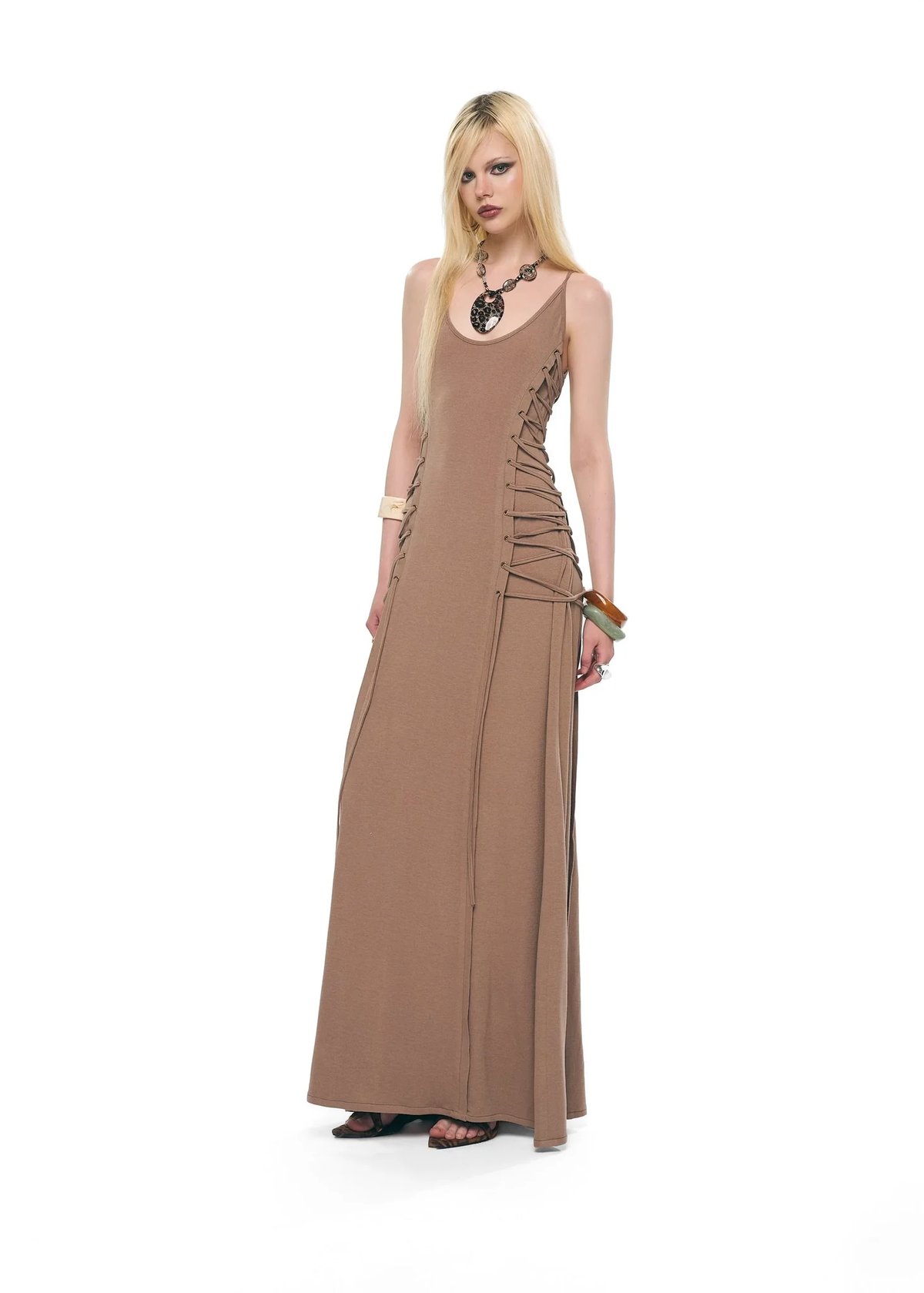 SABLE Lace-Up Side Bodycon Maxi Dress