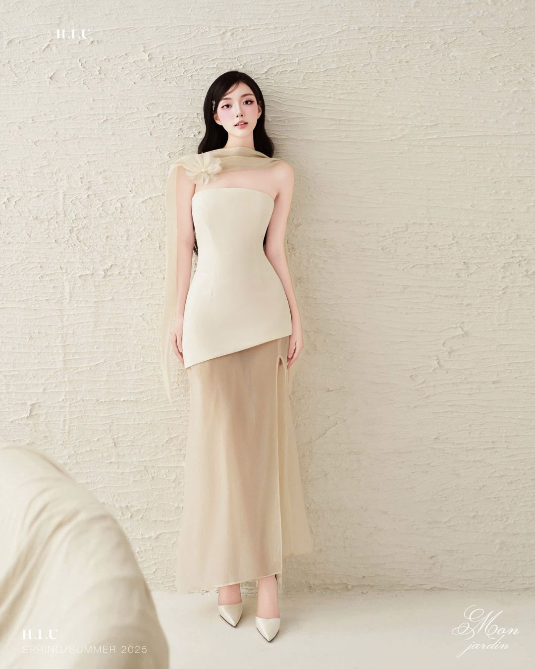 HIU Design Dari Dress - Korean Style Elastic Fabric & Chiffon Midi Party Dress