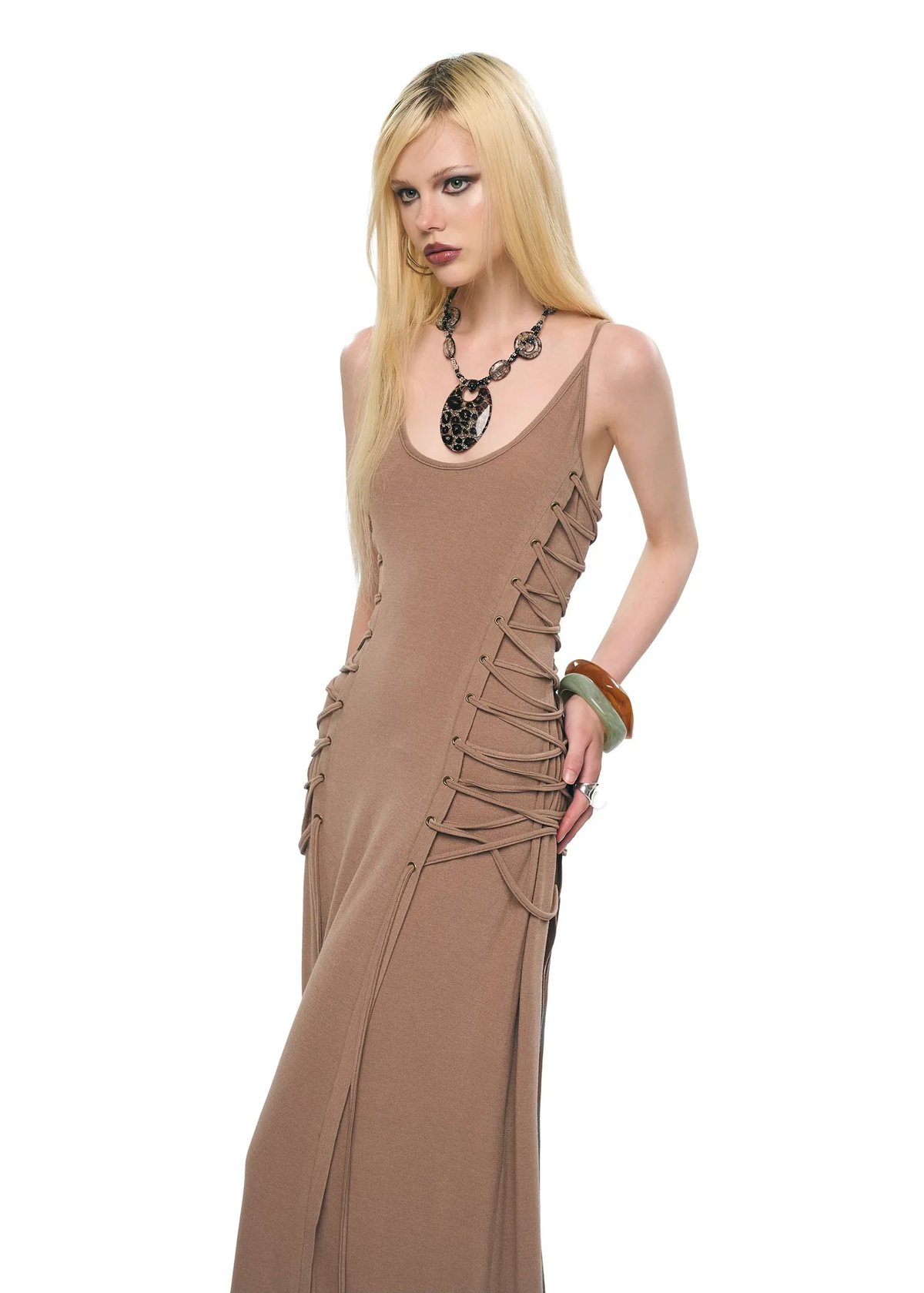 SABLE Lace-Up Side Bodycon Maxi Dress