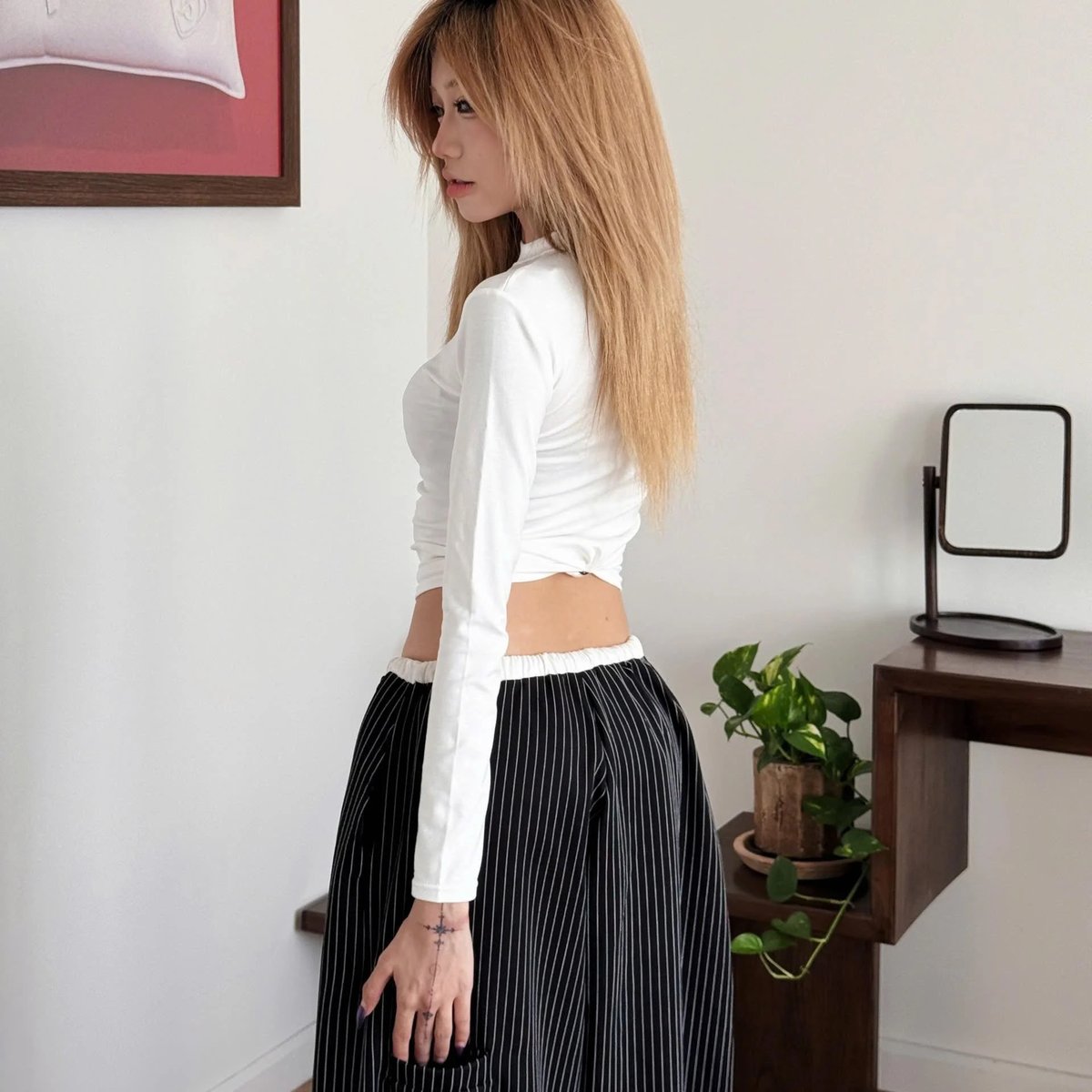 OUTERITY Striped V2 High Waisted Wide Leg Trousers