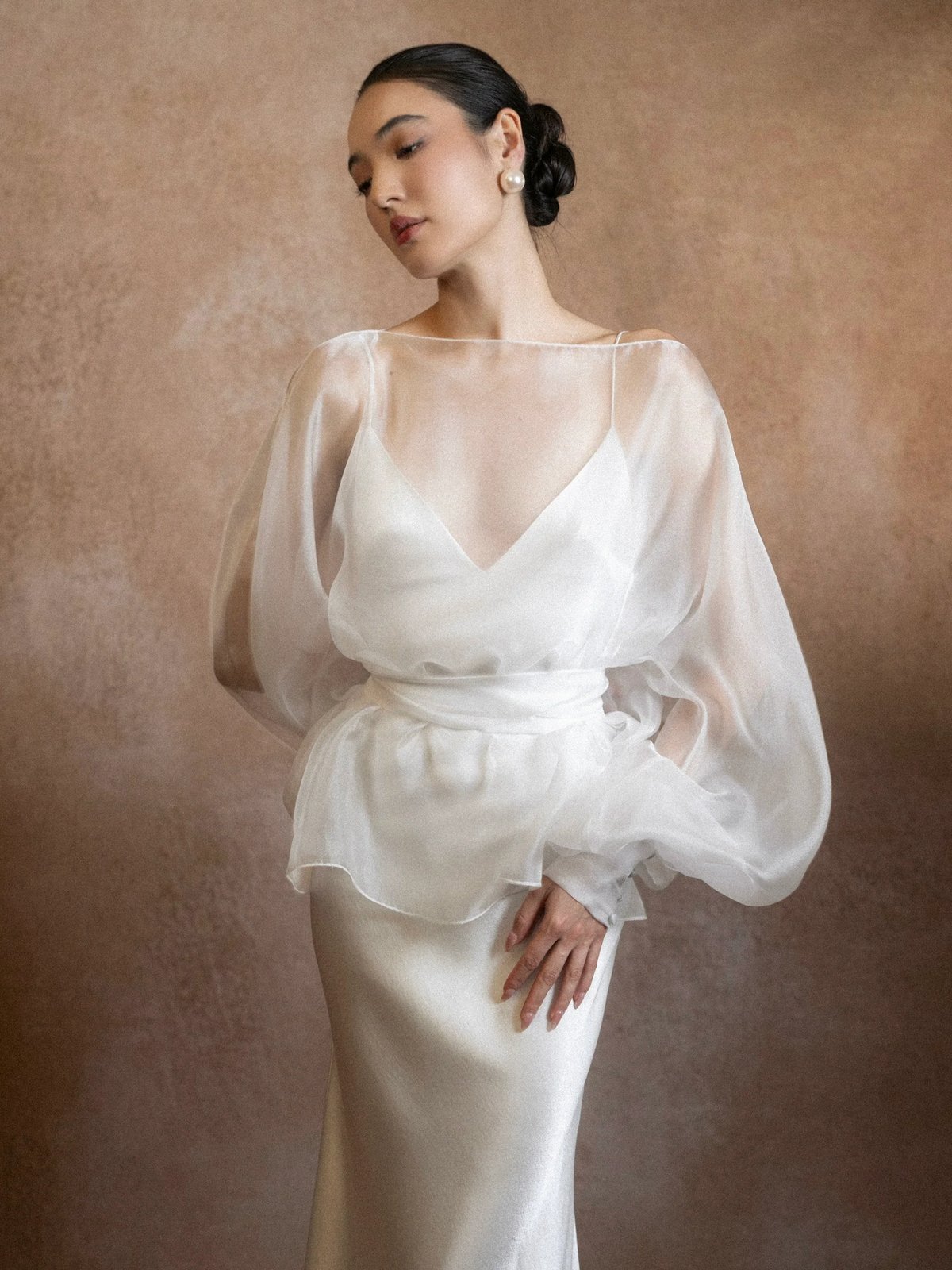 KISSERINE ÉLIE Dress - Satin Silk Wedding Gown with Sheer Voile Top
